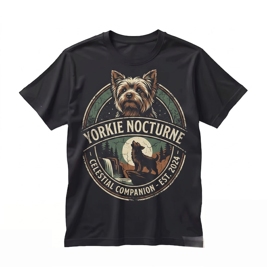 Yorkie Howling to The Moon Vintage 90s Retro Animal Graphic Mom Gift Full Moon Silly Dog Unisex TShirt