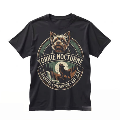 Yorkie Howling to The Moon Vintage 90s Retro Animal Graphic Mom Gift Full Moon Silly Dog Unisex TShirt