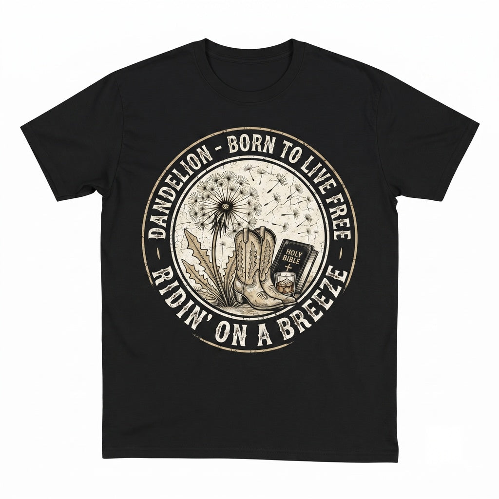 Dandelion Vintage Wildflower Indie Folk Cowgirl Boots Country Aesthetic Graphic Apparel Unisex TShirt