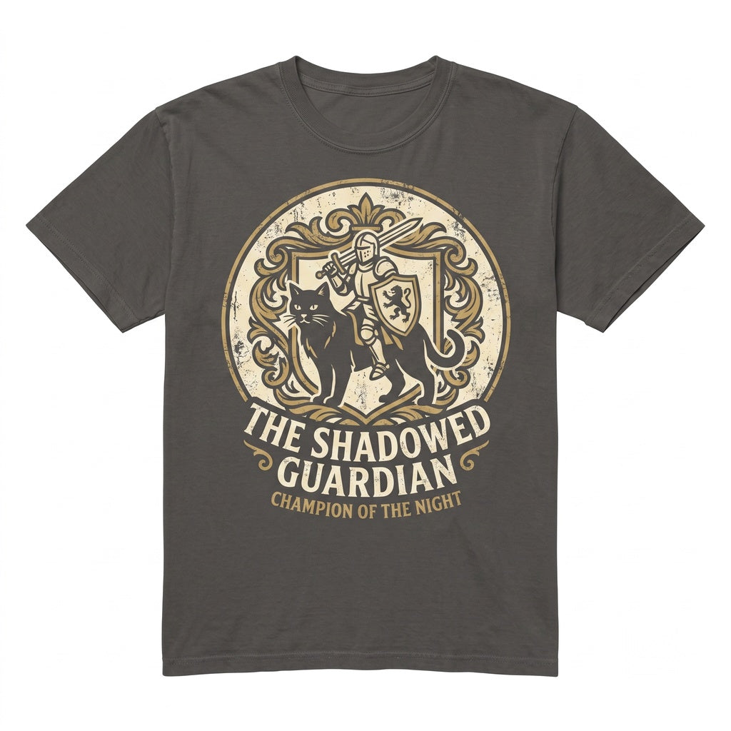 Vintage Engraved Fantasy Cat Knight Medieval Rider Castle Bird Graphic Feline Unisex TShirt