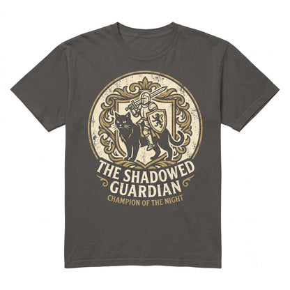 Vintage Engraved Fantasy Cat Knight Medieval Rider Castle Bird Graphic Feline Unisex TShirt