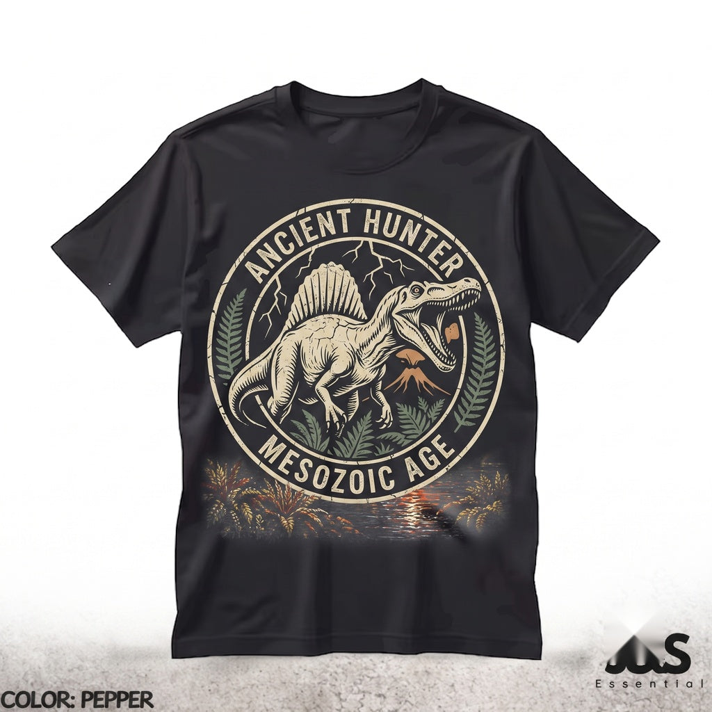Vintage Spinosaurus Dinosaur Graphic, Retro 90s Aesthetic Prehistoric Volcano Landscape, Pepper Gift Unisex TShirt