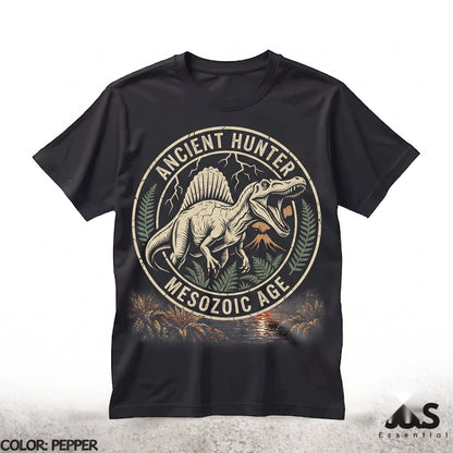 Vintage Spinosaurus Dinosaur Graphic, Retro 90s Aesthetic Prehistoric Volcano Landscape, Pepper Gift Unisex TShirt