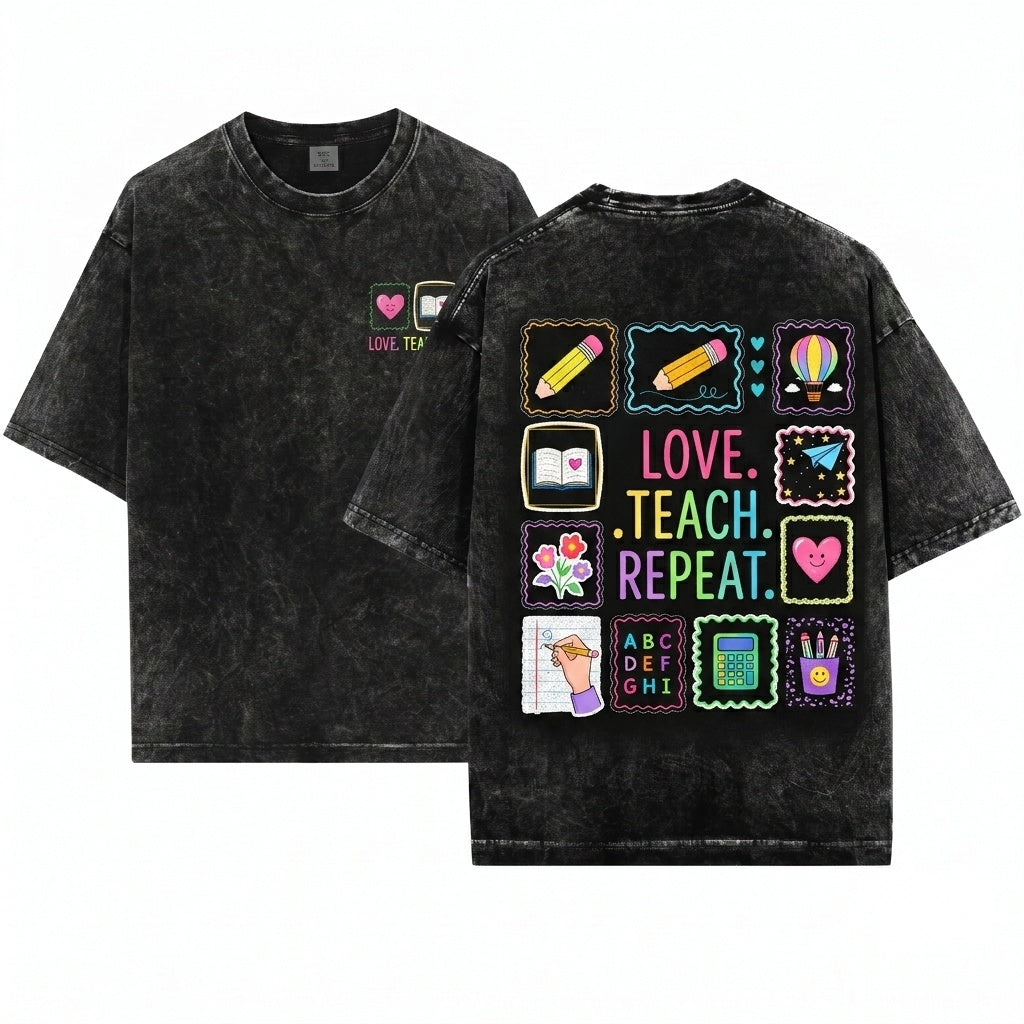 Cute Colorful Classroom Sticker Graphic School Supply Teacher Learning Essentials Education Gift Top Unisex Wash T-Shirt