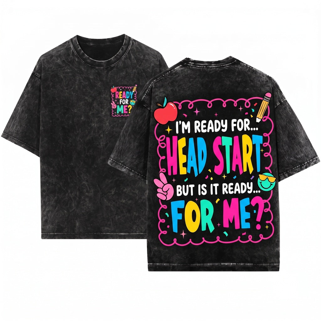 Funny Back To School First Grade Headstart Hello Ready Kids Graphic Unisex Wash T-Shirt
