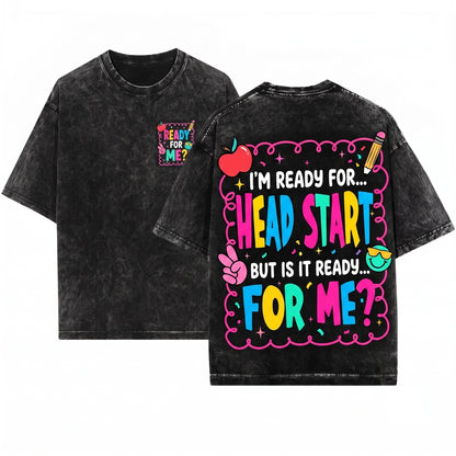 Funny Back To School First Grade Headstart Hello Ready Kids Graphic Unisex Wash T-Shirt