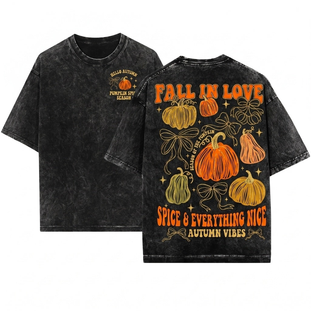 Glitter Orange Pumpkin Bow Doodles Fall Harvest Thanksgiving Season Unisex Wash T-Shirt