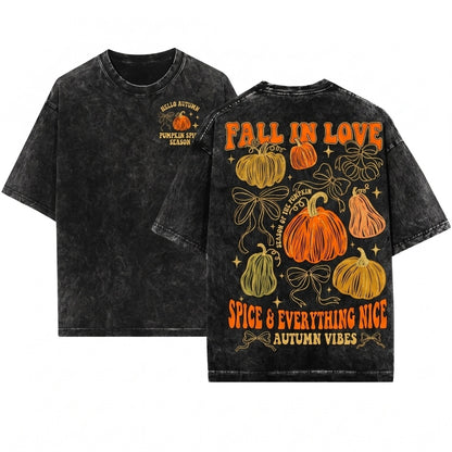 Glitter Orange Pumpkin Bow Doodles Fall Harvest Thanksgiving Season Unisex Wash T-Shirt
