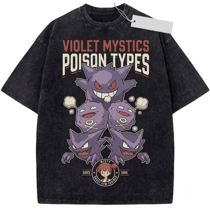 Misty & Ghost Pocket Monster Vintage Wash Acid Oversized Anime Graphic Unisex TShirt