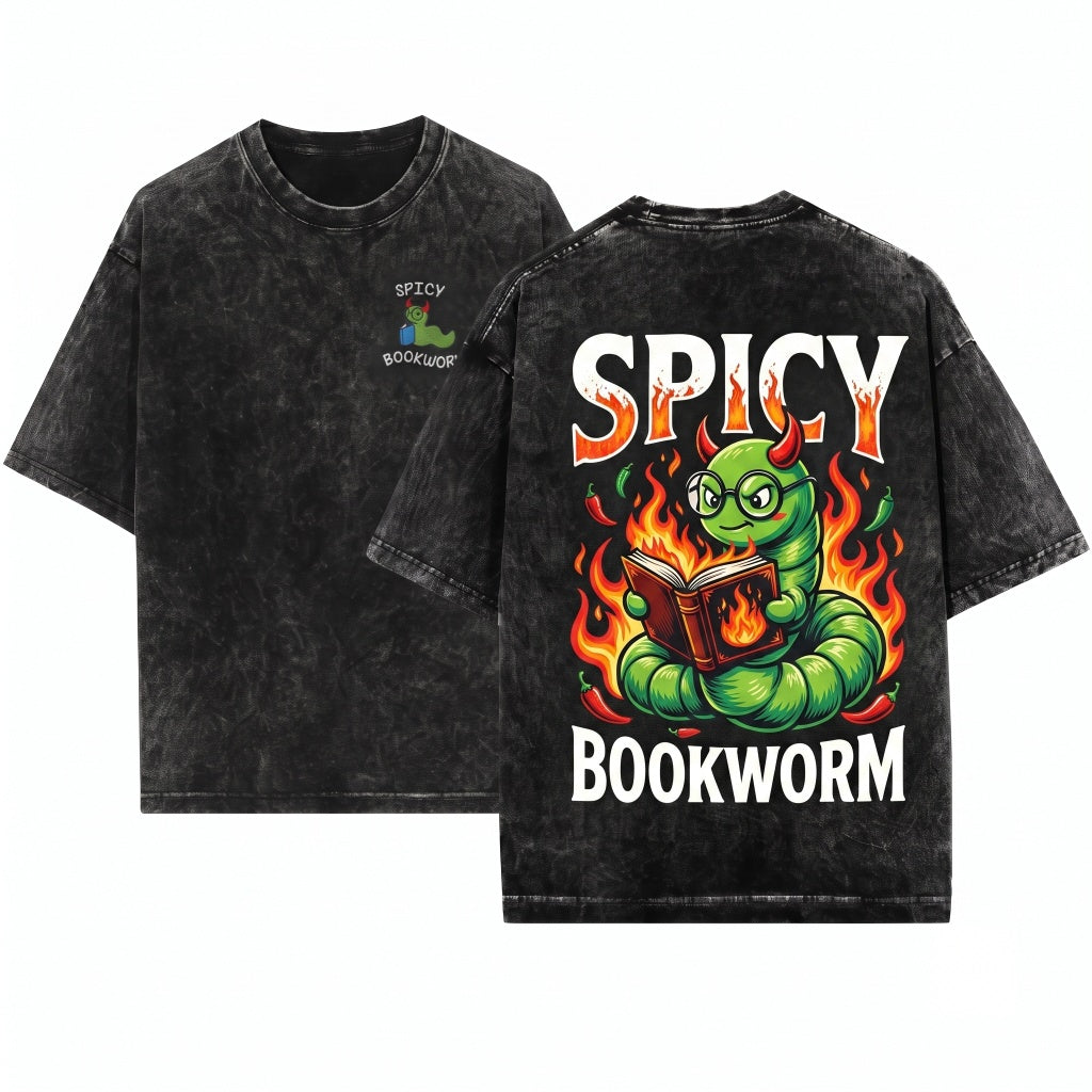 Spicy Bookworm Embroidered Bookish Reader Aesthetic Funny Romance Cozy Gift Unisex Wash T-Shirt