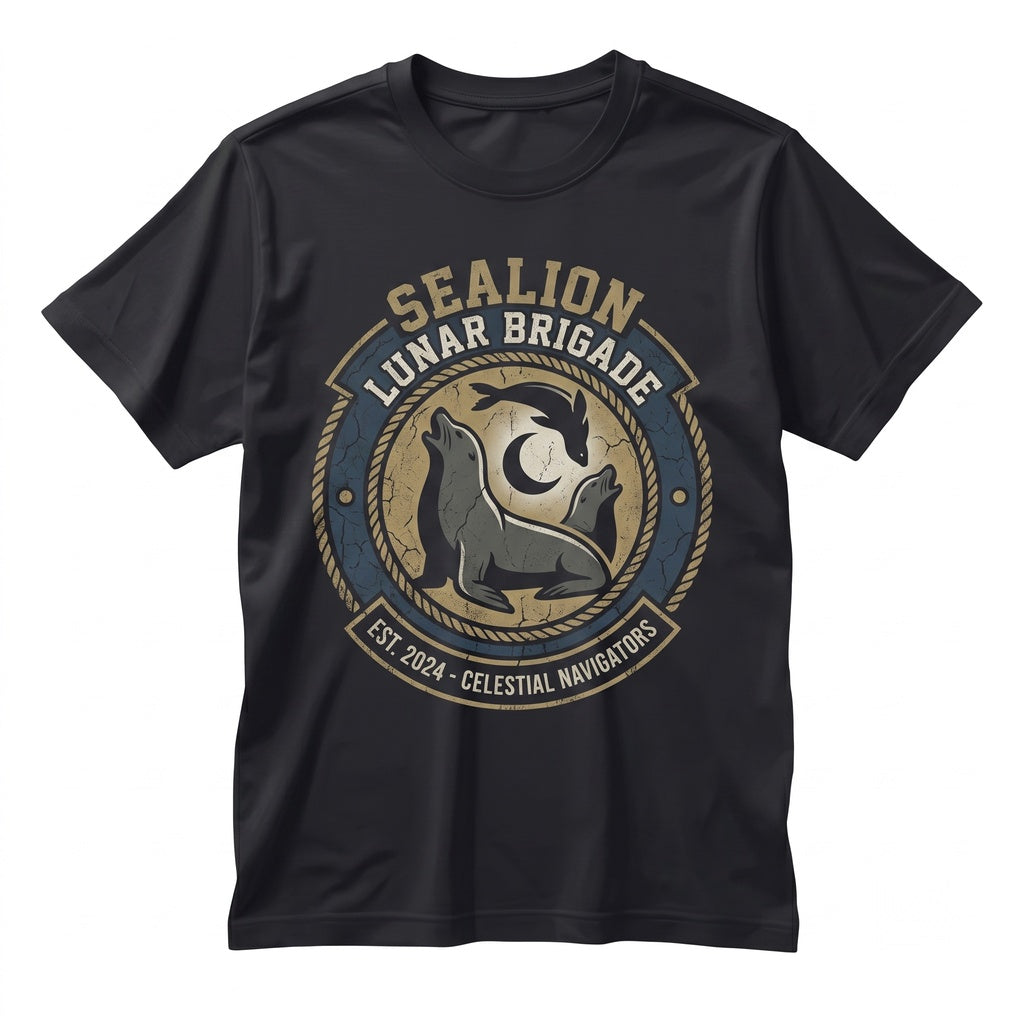 Three California Sea Lion Moon Galaxy Marine Wildlife Art Cosmic Ocean Animal Lover Gift Unisex TShirt