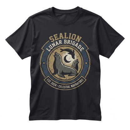 Three California Sea Lion Moon Galaxy Marine Wildlife Art Cosmic Ocean Animal Lover Gift Unisex TShirt