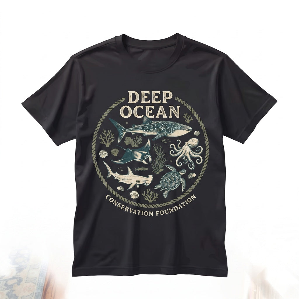 Vintage Ocean Animals Graphic Sea Life Shark Turtle Octopus Marine Biology Aesthetic Style Apparel Gift Unisex TShirt