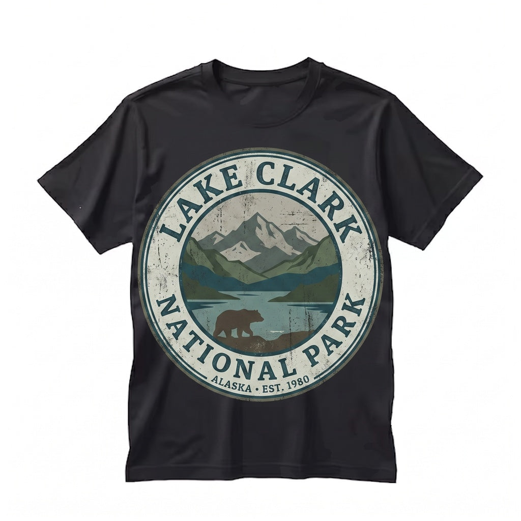 Vintage Lake Clark National Park Alaska Bear Graphic Mountain Retro Wilderness Adventure Gift Nature Lovers Unisex TShirt