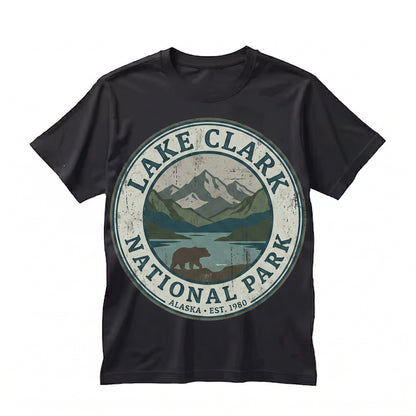 Vintage Lake Clark National Park Alaska Bear Graphic Mountain Retro Wilderness Adventure Gift Nature Lovers Unisex TShirt