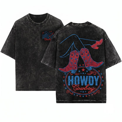 Howdy Cowboy Retro Western Country Graphic Unisex Wash T-Shirt