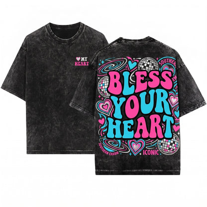 Bless Your Heart Sassy Funny Bright Pink Graphic Vintage Apparel Unisex Wash T-Shirt