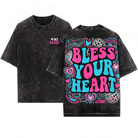 Bless Your Heart Sassy Funny Bright Pink Graphic Vintage Apparel Unisex Wash T-Shirt