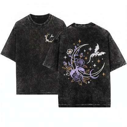 Embroidered Dragon Moon Witchy Goblincore Unisex Wash T-Shirt