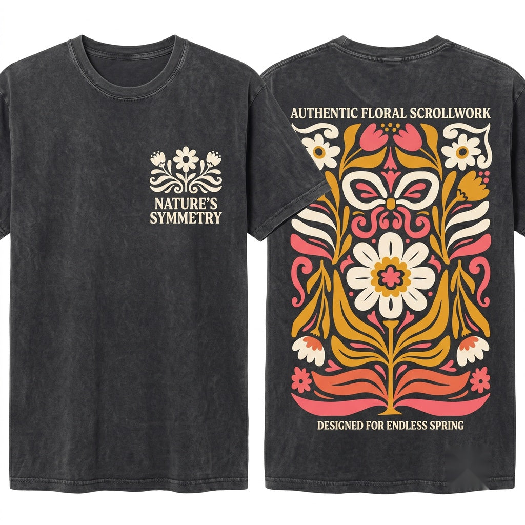 Vintage Folk Flower Boho Nature Pattern Unisex Wash T-Shirt