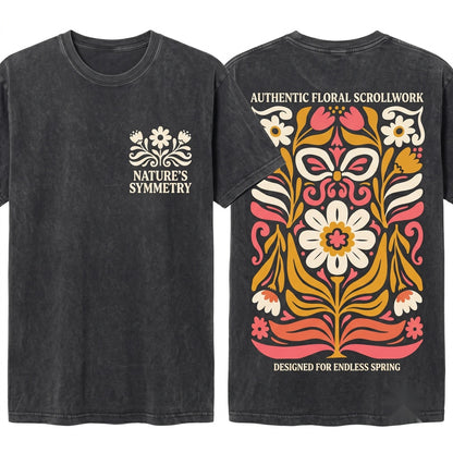 Vintage Folk Flower Boho Nature Pattern Unisex Wash T-Shirt