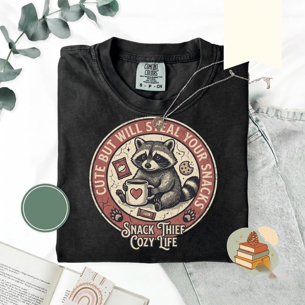 Cute But Will Steal Your Snacks Embroidered Raccoon Funny Feral Unhinged Goblin Gift Unisex TShirt