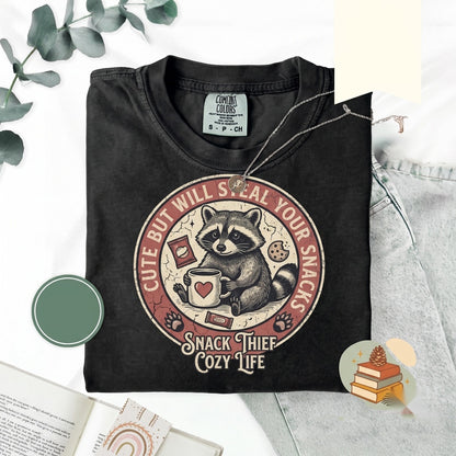 Cute But Will Steal Your Snacks Embroidered Raccoon Funny Feral Unhinged Goblin Gift Unisex TShirt