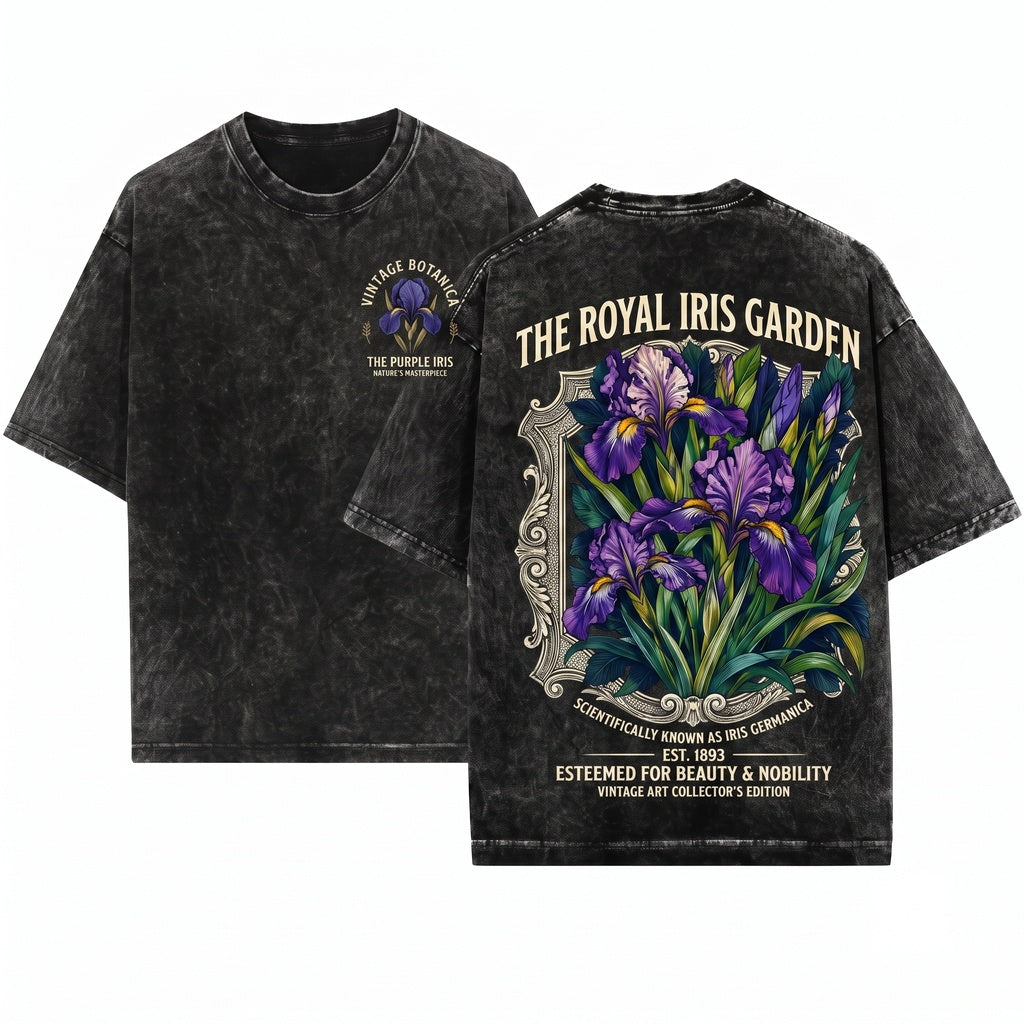 Vintage Purple Iris Botanical Floral Graphic Classic Garden Nature Bloom Unisex Wash T-Shirt
