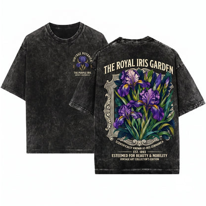Vintage Purple Iris Botanical Floral Graphic Classic Garden Nature Bloom Unisex Wash T-Shirt