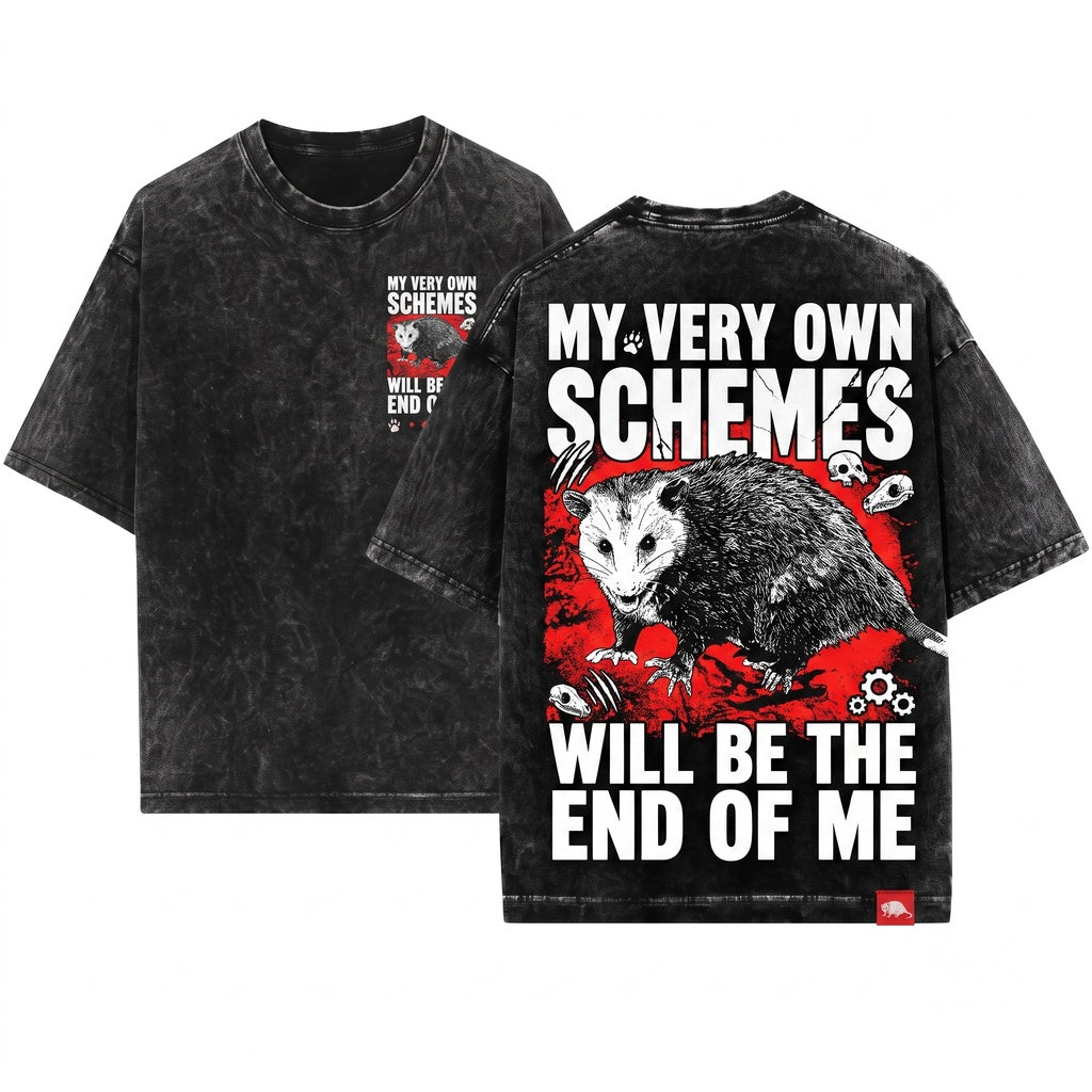 Funny Vintage Japanese Opossum Graphic Schemes Novelty Unisex Wash T-Shirt