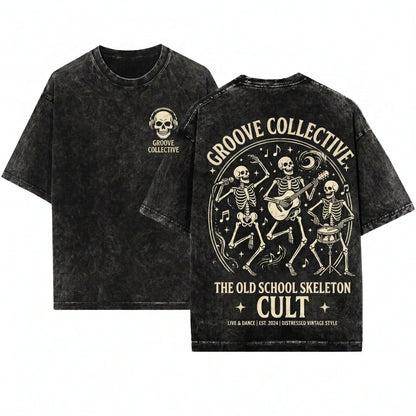 Dancing Skeleton 90s Vintage Retro Y2K Skull Lovers Funny Gag Unisex Wash T-Shirt