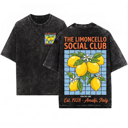 Limoncello Social Club Amalfi Lemon Graphic Italian Summer Women Unisex Wash T-Shirt