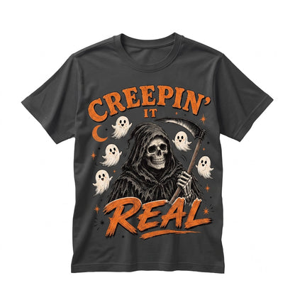 Creepin It Real Funny Grim Reaper Halloween Cute Ghost Graphic Vintage Spooky Season Gift Unisex TShirt