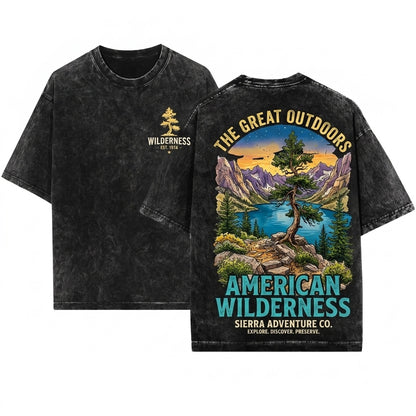Vintage Alpine Valley Landscape Mountain Lake Nature Rustic Wilderness Adventure Outdoor Unisex Wash T-Shirt