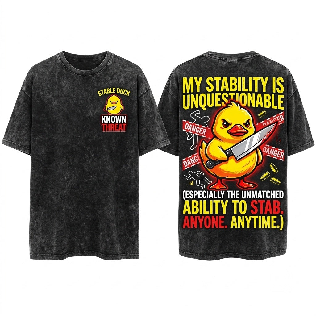I Have Stability Funny Duck Embroidered Cute Meme Gift Unisex Wash T-Shirt