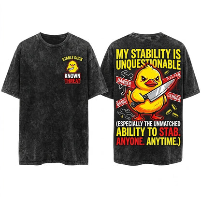 I Have Stability Funny Duck Embroidered Cute Meme Gift Unisex Wash T-Shirt