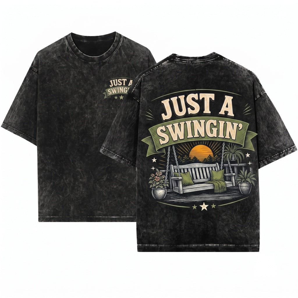 Rustic Porch Swing Outdoor Living Garden Lover Vintage Sunset Country Life Graphic Unisex Wash T-Shirt