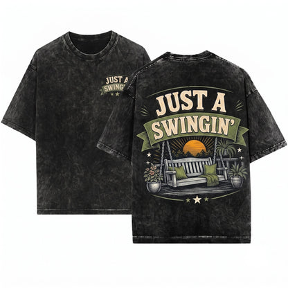 Rustic Porch Swing Outdoor Living Garden Lover Vintage Sunset Country Life Graphic Unisex Wash T-Shirt