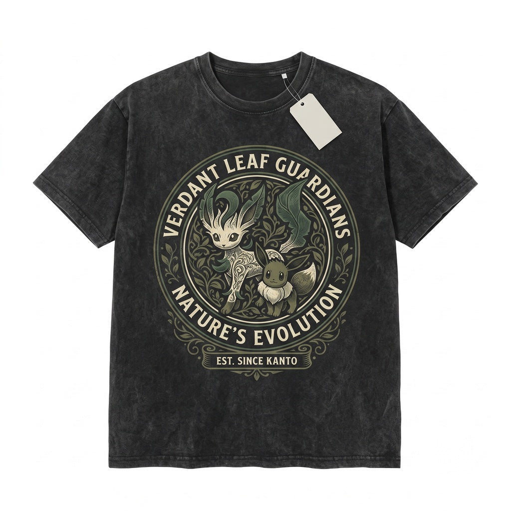 Vintage Wash Leaf Fox Anime Graphic Oversized Mineral Garment Dyed Nature Spirit Unisex TShirt