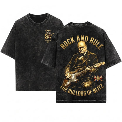 Winston Churchill Playing Electric Guitar Vintage Rocker Humor Historical Graphic Unisex Wash T-Shirt