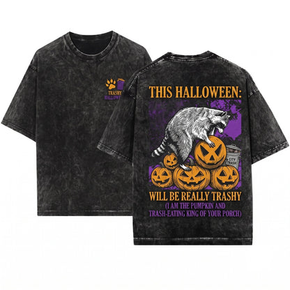 Trashy Halloween Raccoon Spooky Funny Graphic Vintage Unisex Wash T-Shirt