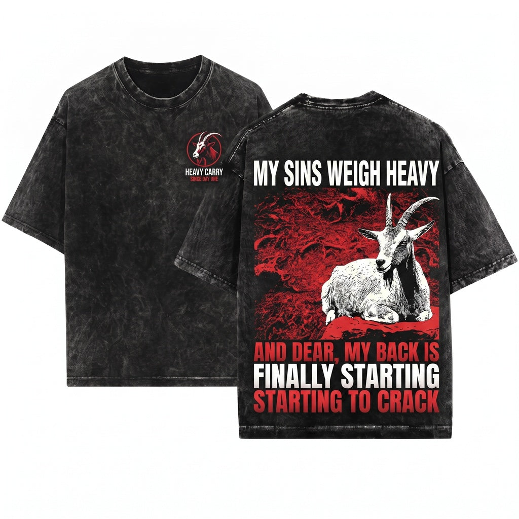 My Sins Weigh Heavy Vintage Japanese Goat Graphic Clothing Retro Apparel Casual Top Unisex Wash T-Shirt