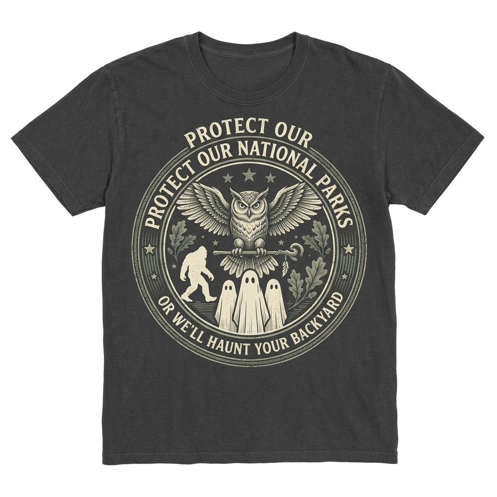 Protect Our National Parks Haunted Wildlife Forest Graphic Nature Outdoors Vintage Unisex TShirt