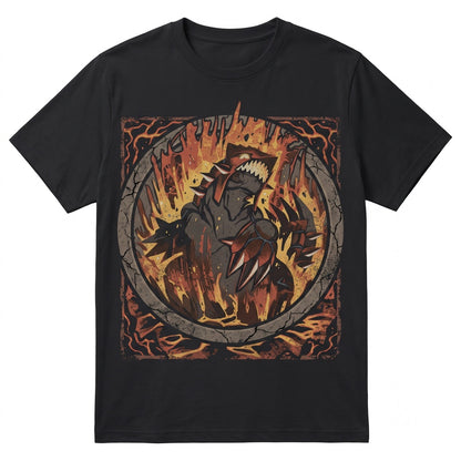 Vintage Mineral Wash Garment Dyed Anime Graphic Oversized Magma Monster Gamer Gift Unisex TShirt