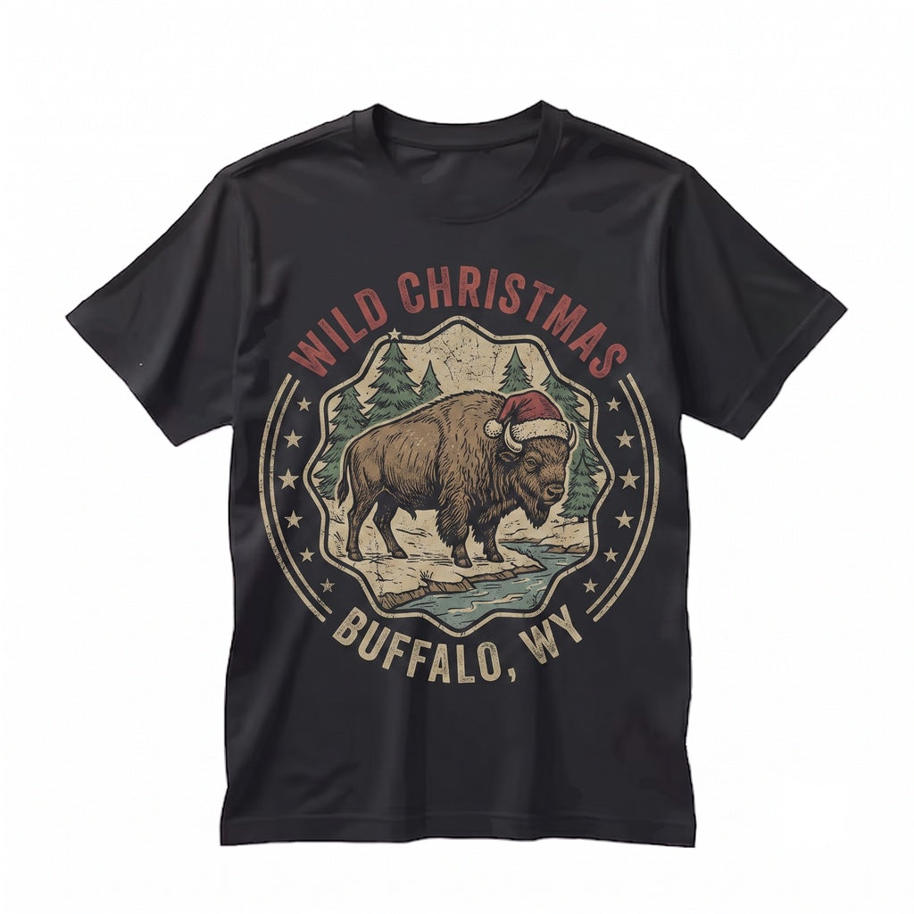 Christmas Bison Holiday Wildlife Buffalo Winter Forest Cozy Rustic Western Sweaters Apparel Unisex TShirt