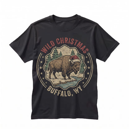 Christmas Bison Holiday Wildlife Buffalo Winter Forest Cozy Rustic Western Sweaters Apparel Unisex TShirt