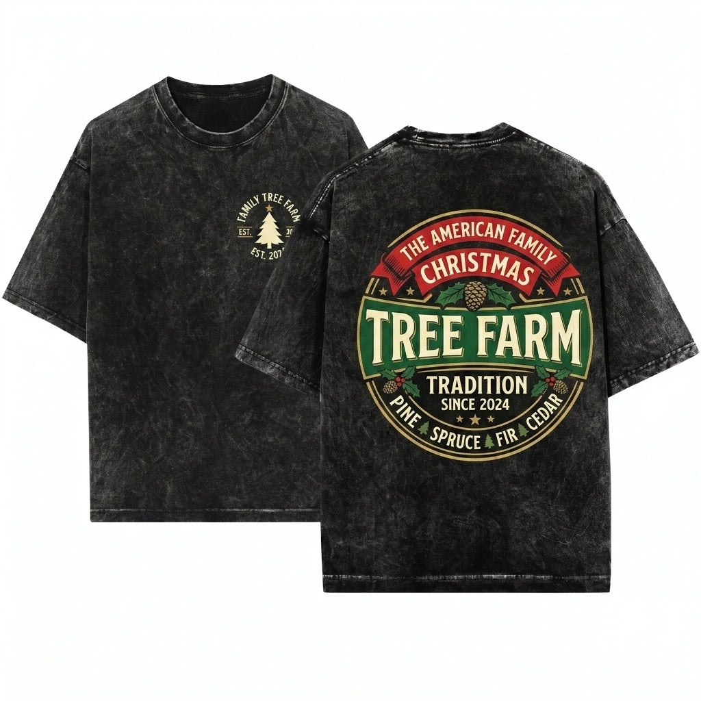 Personalized Family Matching Christmas Tree Farm Holiday Group Unisex Wash T-Shirt