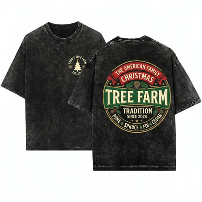 Personalized Family Matching Christmas Tree Farm Holiday Group Unisex Wash T-Shirt