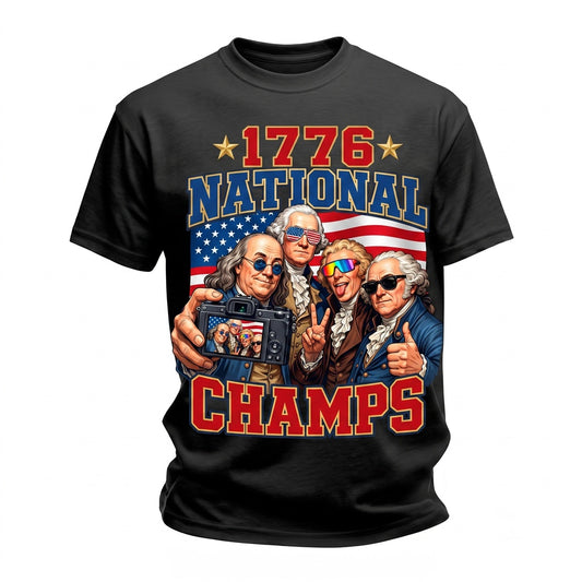 1776 National Champs Red White & Chillin 250 Celebration Funny Founding Fathers Selfie Graphic Unisex TShirt