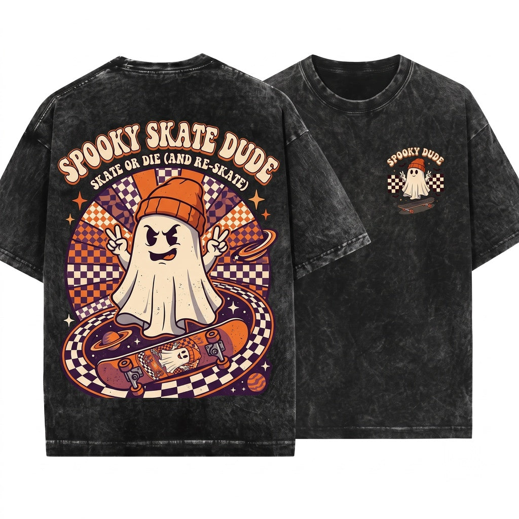 Spooky Dude Toddler Retro Groovy Cute Ghost Halloween Unisex Wash T-Shirt
